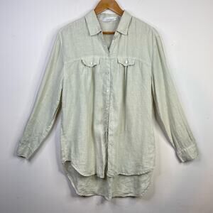Cut Loose Oversized Pale Green Linen Long Tunic Button Down Blouse Top Shirt S